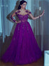 Jewel Appliques A Line Tulle Purple Prom Dress LBQ3182